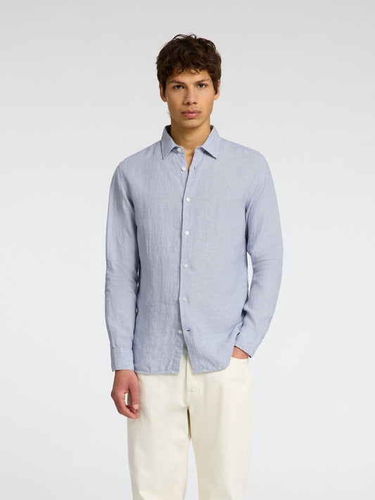 Selectedhomme slhregkylian linen shirt classic blue fog white