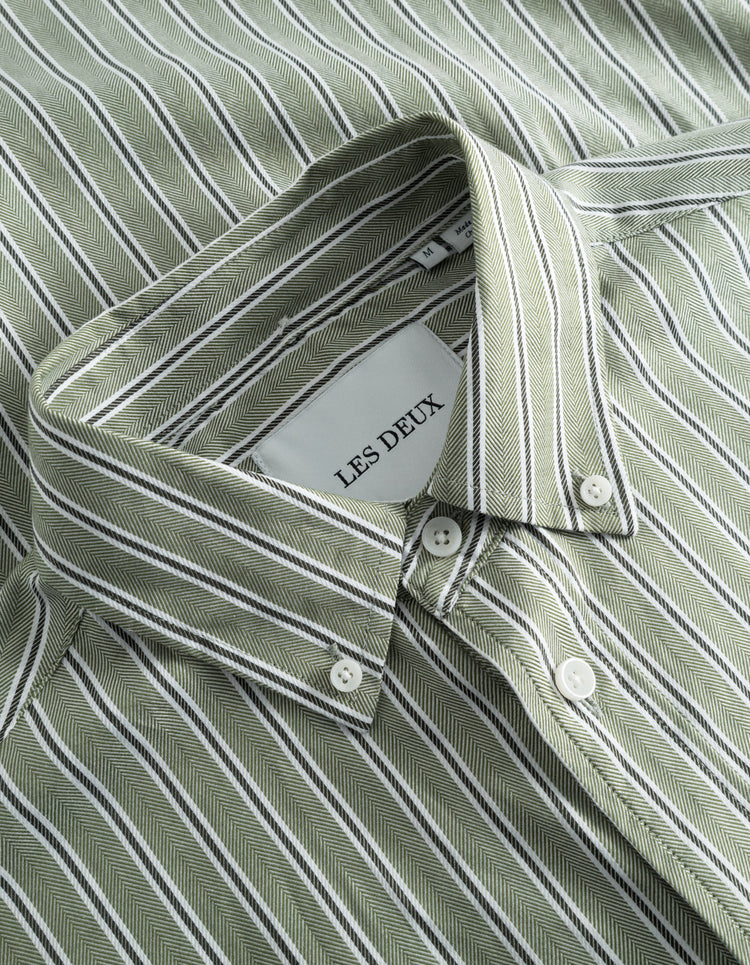 Les deux kolton herringbone poplin shirt white chive green