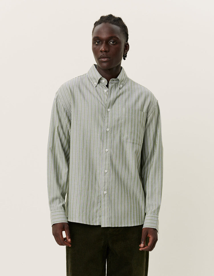 Les deux kolton herringbone poplin shirt white chive green