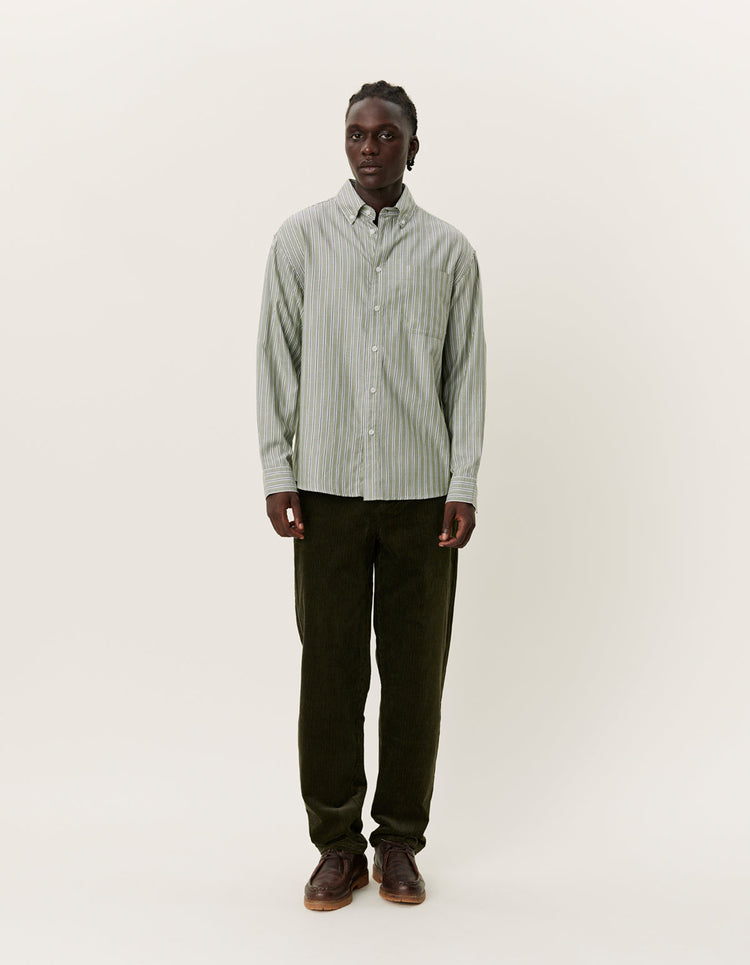 Les deux kolton herringbone poplin shirt white chive green