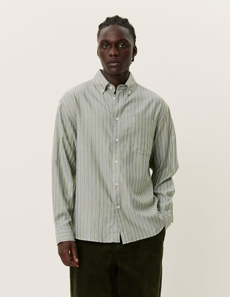 Les deux kolton herringbone poplin shirt white chive green