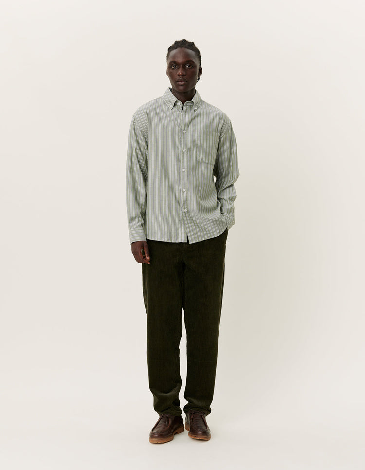 Les deux kolton herringbone poplin shirt white chive green