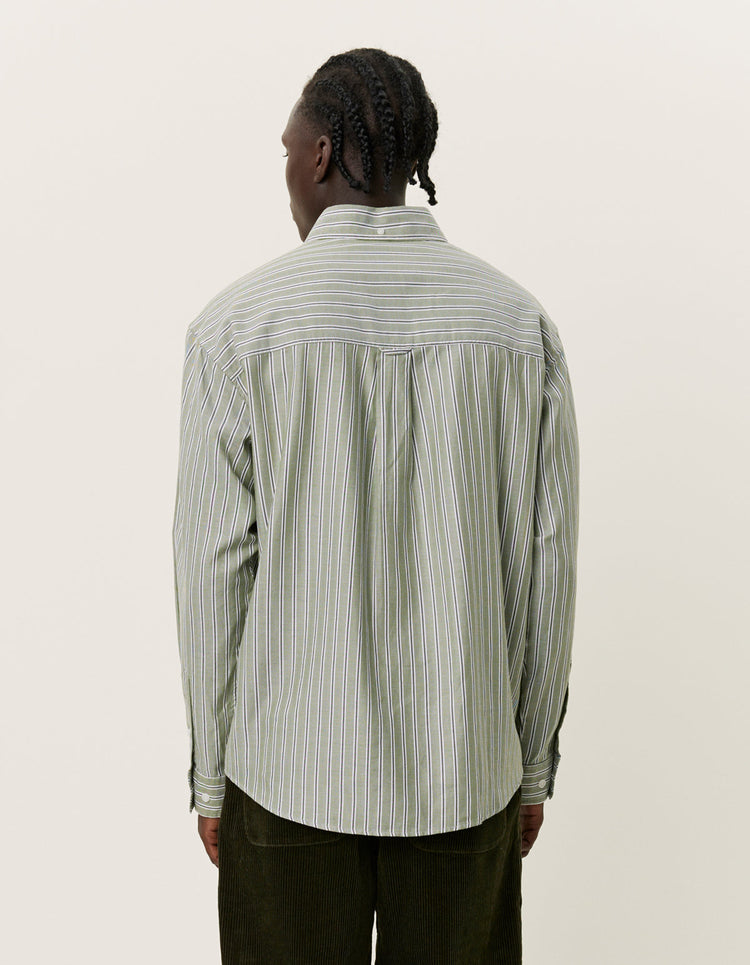 Les deux kolton herringbone poplin shirt white chive green