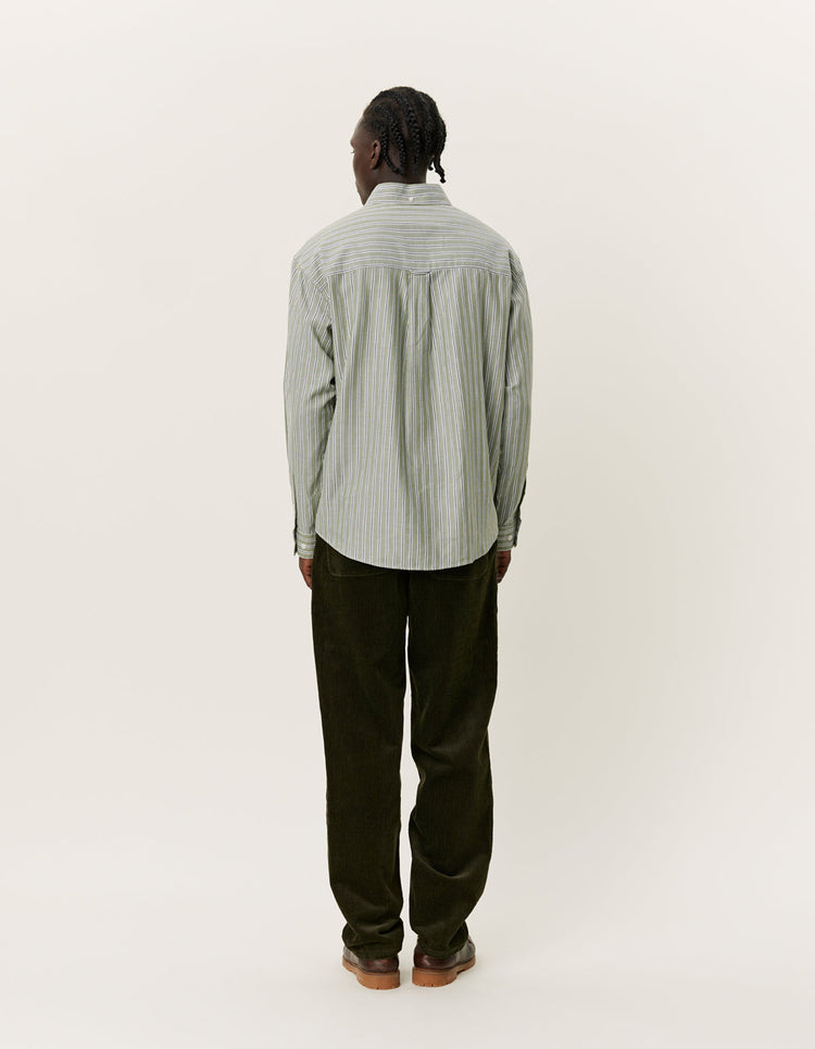 Les deux kolton herringbone poplin shirt white chive green