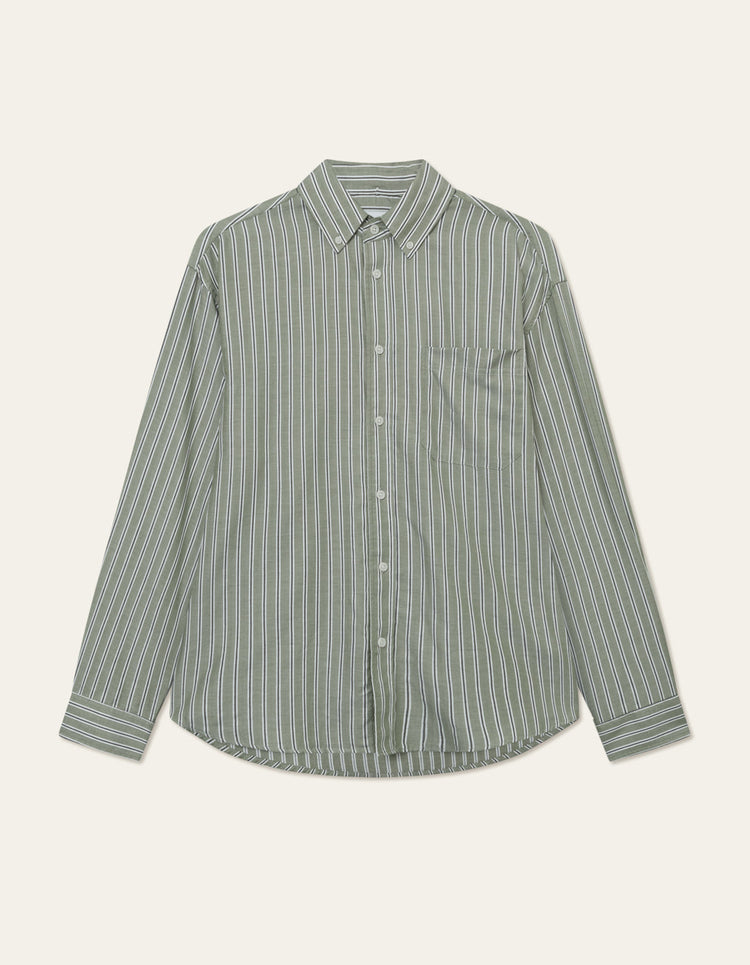 Les deux kolton herringbone poplin shirt white chive green