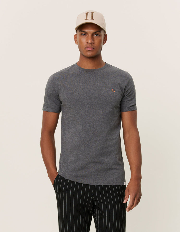 Les deux norregaard t-shirt charcoal melange orange