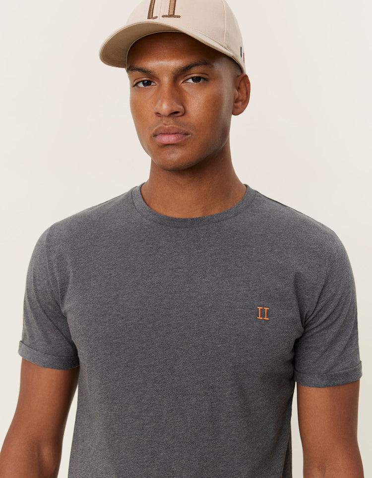 Les deux norregaard t-shirt charcoal melange orange