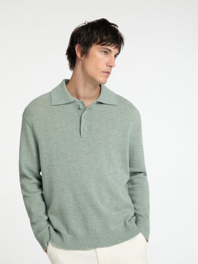 Selectedhomme slhreuben knit relaxed polo iceberg green melange